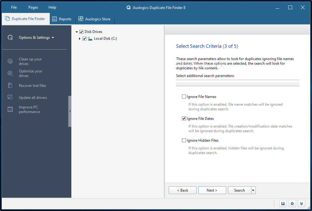 auslogics duplicate file finder interface