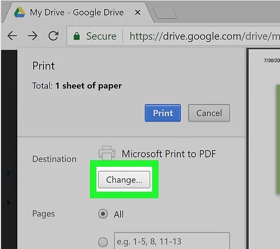 print pdf and click change