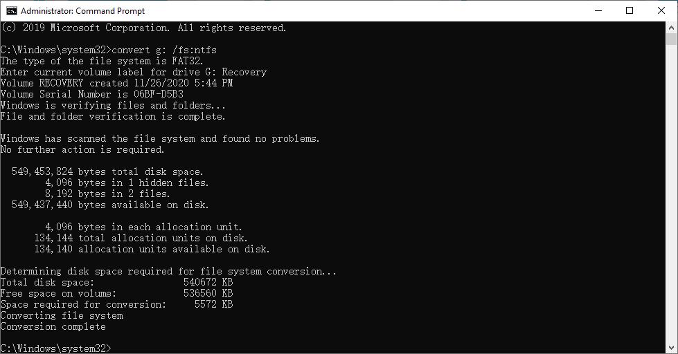  轉換檔案系統為NTFS