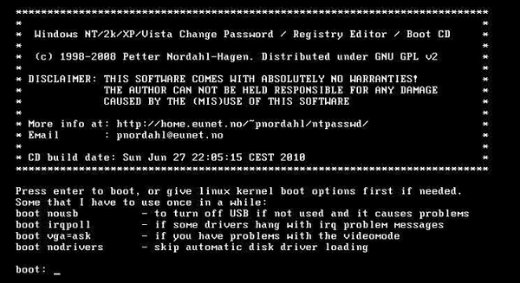 Offline NT Password & Registry Editor