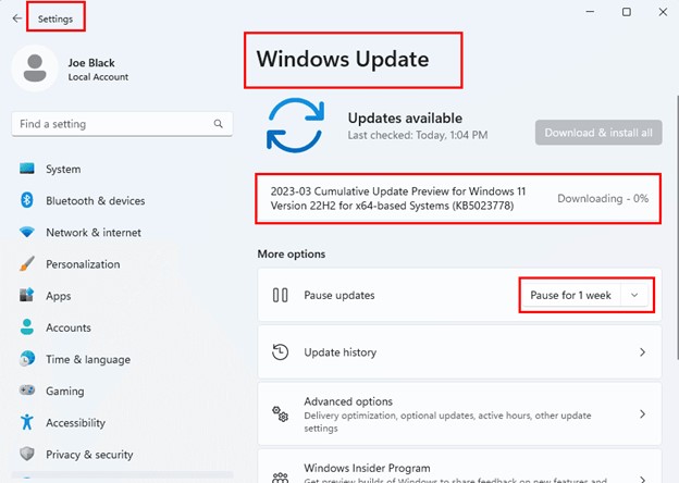 導覽至「Windows Update」部分